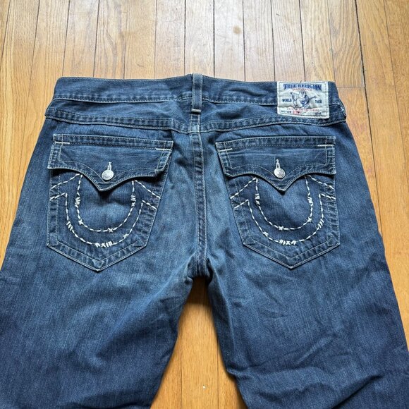 True Religion Size 40 Blue Dark Wash Denim Cotton Slim Fit Straight Leg Jeans - Picture 12 of 13